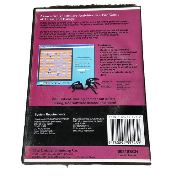 Revenge Of The Riddle Spiders PC CD-ROM Grades PreK-3 Educational Homeschool Fun - Picture 2 of 4
